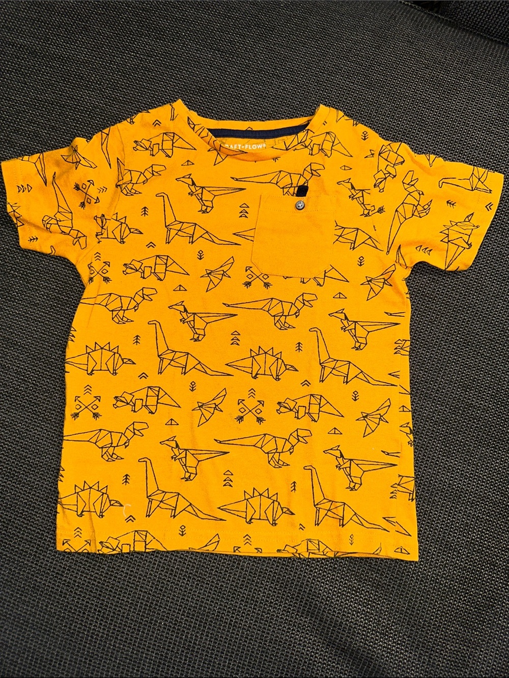 Craft + Flow Mustard Yellow Dino Pocket Tee